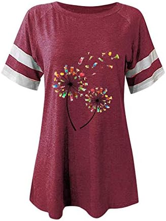 Fandsенски маици на Fandream, сончоглед Летен краток ракав О вратот кошули лабава работна облека летни врвови за жени