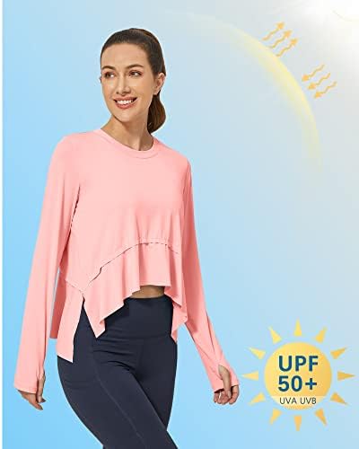 G4free женски UPF 50+ сончеви кошули лесни маички со долг ракав маици УВ заштита Брзи суви култури врвови
