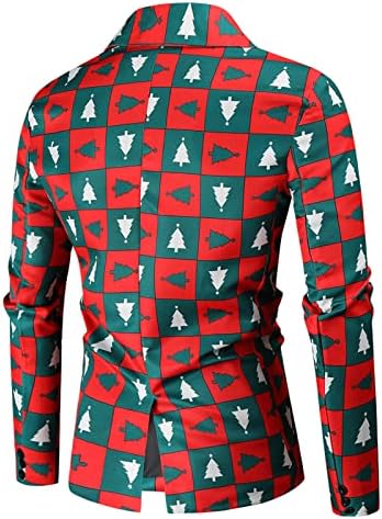 Beuu мажи Божиќ печати 2-парчиња блејзер јакна палто и панталони Обични тенок копчиња одговараат на долги ракави лапел кардиган
