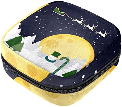 Божиќен зимски пејзаж Снежен човек Елк Месечината период торбичка, преносна торба за складирање на тампон за санитарни салфетки, држач