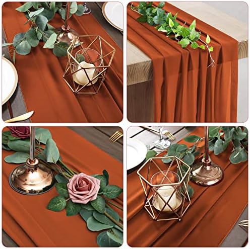 12 пакувања 10ft Terracotta Chiffon Table Runner 28x120 инчи чиста маса тркачка романтична маса за маса за свадбени декор, бебешки туш и