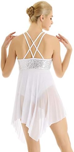 Iiniиним женски лирски танцов костум мрежа душичка сјајна сјајни секвенци балет гимнастика леотарска облека облека
