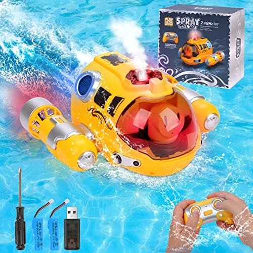 Играчки за базен со далечински управувач Chifafortoo за деца 6+, 2,4GHz Брз мини RC брод со чамци со гас со спреј и LED светла