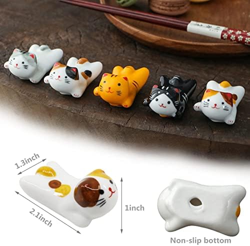 5 Пакет Мачка Стапчиња За Јадење Остатокот Во Собата, Јапонски Стил Порцелан Симпатична Среќа Мачка Керамички Стапчиња За Јадење Држач Решетката