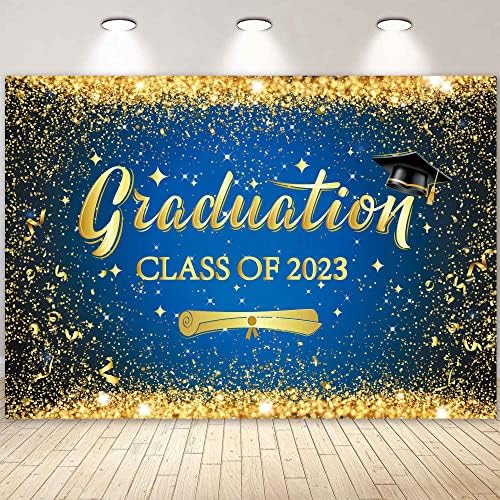 ЛИВУЧЕ Честитки Дипломирање Фотографија Позадина Класа На 2023 Кралско Сино Злато Сјај Позадина За Прослава Матурска Забава Декор