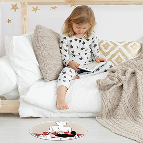 Heoeh прекрасни афиони девојче, нелизметит 15,7 тркалезна област килими теписи за деца спална соба бебешка соба игра Расадник