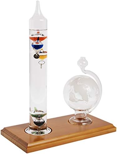Акурит 00795A2 Галилео термометар со стаклен глобус барометар, сет на барометар, стакло/дрво