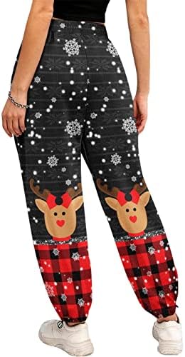 Божиќни џемпери жени, високи тренинзи со високи половини Активни џогери хареми панталони случајно грдо смешно печатење во салон