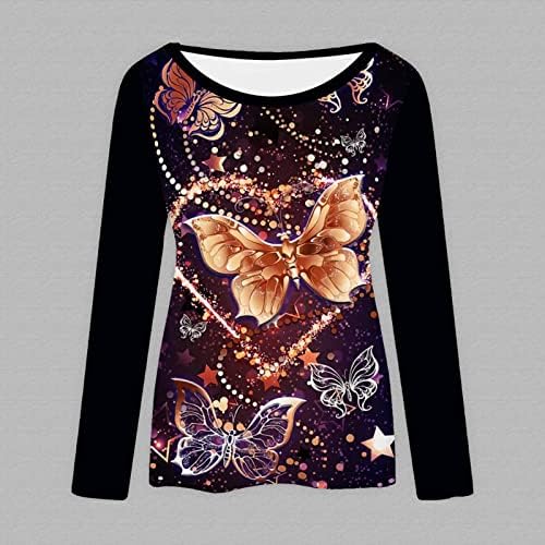 Kcjgikpok женски модни кошули со долг ракав 3Д пеперутка печати тркалезна џемпер на вратот Обични графички маички лабави блузи врвови