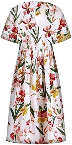 Maseенски пролетен мода 2023 година, женски летен обичен мода печатен краток ракав 2022 o-reck џеб фустан