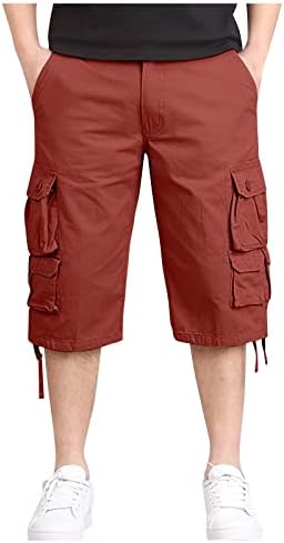 Машки карго шорцеви, модни машки обични џебови со цврста боја на половината на отворено