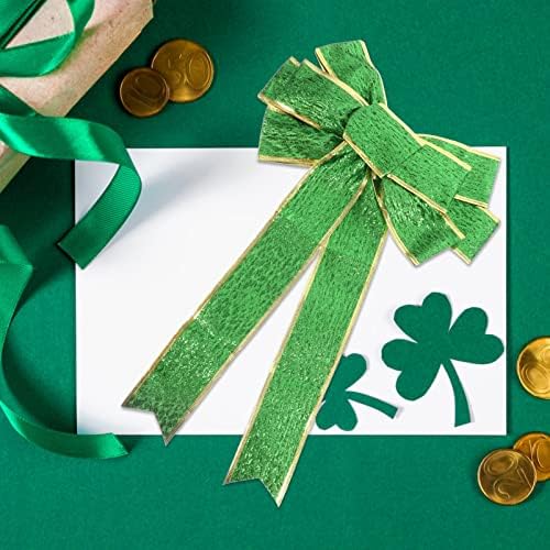 Сент Патрикс Денот на венецот лак: Зелен лак 2 парчиња ирски ленти со лак украси за DIY занаети Св.