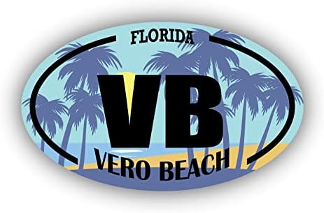 ВБ Веро Бич Флорида | Налепници за обележје на плажа | Океан, море, езеро, песок, сурфање, лопатка | Совршен за автомобили, прозорци,
