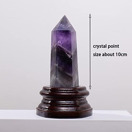 Телони 1 сет природен скапоцен камен аметист точка кристална колона со дрвена база заздравувачки камен енергија роза кварц кула украс