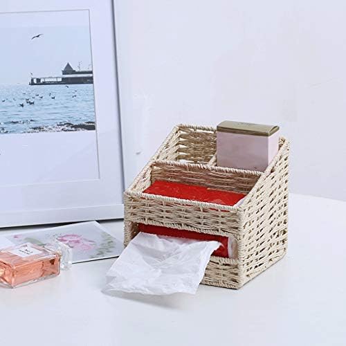 Кутија за ткиво SXNBH Дома ткаена десктоп кутија за складирање ратан слама закуска клуч далечински управувач за кармин козметички облекување