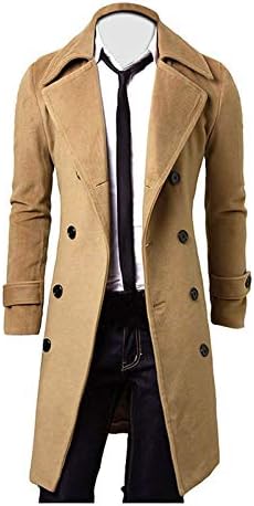Ymosrh машки јакни зимски мажи тенок стилски ров палто со двојно гради со долги јакни со палто
