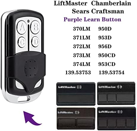 Замена за Liftmaster 371LM 373LM Chamberlain 950cd 956cd Sears Craftsman 139.53753 Отворач на вратата од гаражата 315MHz Виолетово Научете го копчето за копче за далечински управувач 1 пакет