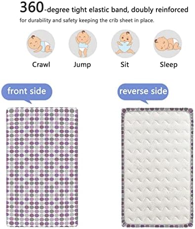 Виолетова и сива тематска вградена креветче за креветчиња, стандарден душек за креветчиња, вграден лист за деца, креветчиња за креветчиња