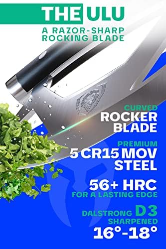 Далстронг улу нож - 7 инчи - лулка, мелење, исечување на месо и билка нож - серија на гладијатор елита - високо -јаглерод 5CR15MOV челик - Остриот нож за жилет - рачка G10 - W/обв