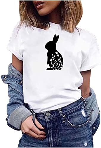 Женска летна маица Едноставно среќен велигденски печати врвни кратки ракави графички тимови тинејџерски девојки слатки основни кошули за секојдневно