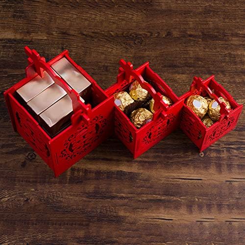 Кинеска свадбена кутија за бонбони, 2 парчиња кинеска двојна среќа шуплива врежана дрвена кутија за подароци, тасел симболизирајќи страсна