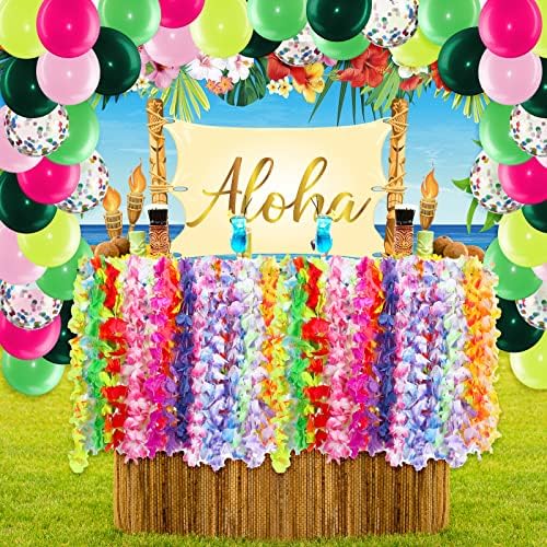 Хоносон 96 Еез Хавајски Алоха Партија Украси Вклучуваат Алоха Фламинго Позадина Банер Лето Хавајски Леис И Латекс Балони Лепила