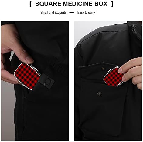 Метална пилула кутија карирана црвена и црна квадратна шема за преносни лекови за лекови за витамин држач за сад