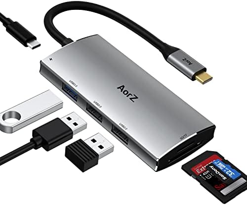 USB C Hub, USB C Hub Multiport Адаптер AorZ 6-во-1 USB C Dongle со USB 3.0 Порти, 100W PD, Sd/Micro SD Читач На Картички, USB