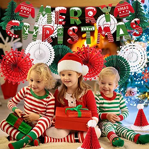 Декорации за Божиќни забави, Среќен Божиќ Банер Божиќ Дедо Мраз виси снегулки Фан Фан новогодишна елка