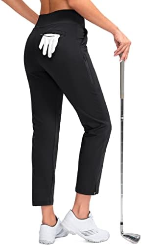 YYV женски голф панталони се протегаат работи на глуждот панталони со високи половини фустани со џебови за деловно патување по јога