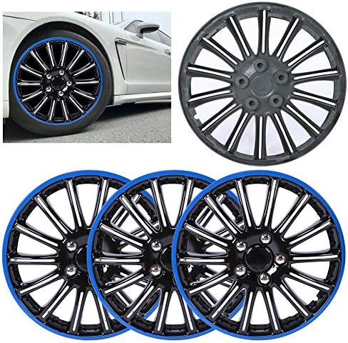 BSTXQTY 15in Hubcaps на тркалото - сет од 4 Snap - на капаци за челични бандажи R -15 во црна и сина боја, додава допир на стил на вашите тркала