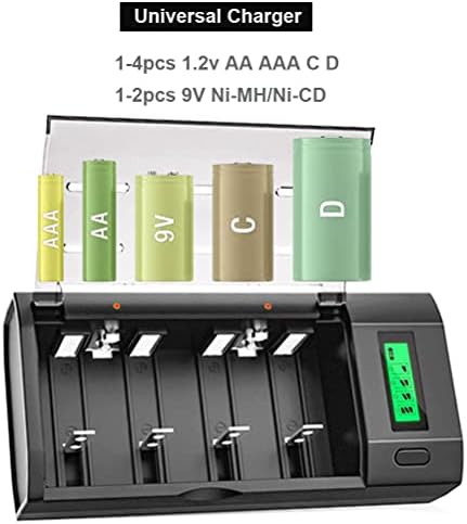 Palowextra Premium Ancharge, Cell Cell Batteries со полнач, 6 пакувања 1.2V NIMH C големина батерии со универзален полнач за батерии за AA AAA 9V D C Батерии за полнење
