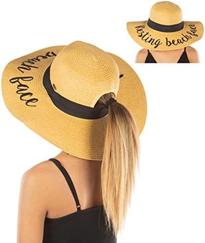 Funky Junque женска конска опашка неуредна пунџа upf 50 везена прилагодлива капа на сонцето на плажа