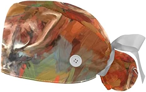 Медицински капаци на Лорвис за жени со копчиња долга коса, 2 парчиња прилагодливо работно капаче, сликарство со хрчак со хрчак
