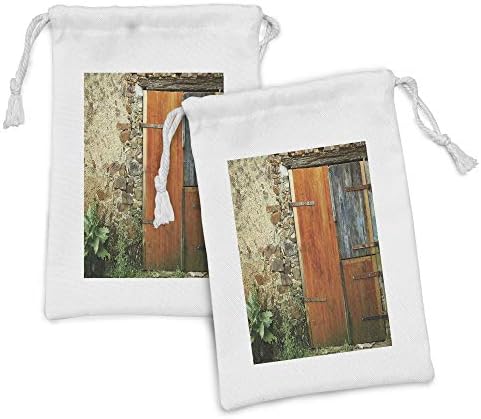 Амбесон Ролетни Ткаенина Торбичка Сет од 2, стара Модна Селска Куќа француски Влез Камен Ѕид Фарма Слика Печатење, Мала Торба За Влечење За Тоалети