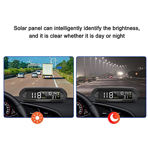 XIXIAN Автомобил Hud Дисплеј, Автомобил Безжичен Hud Headp Дисплеј Соларен GPS Дигитален Брзинометар Со Lcd Екран Аларм За