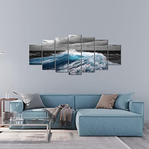 Levvarts xlarge 7 парчиња океански бранови wallидна уметност црно -бело сино морско поврзување слики платно печати морска плажа слики за дневна