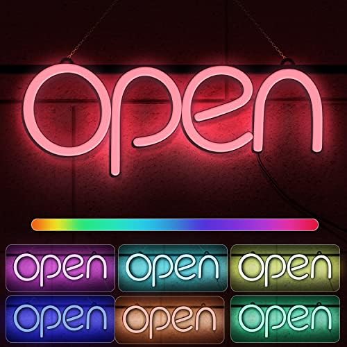 TEKSTAP LED отворен знак, отворени знаци за деловен прозорец, RGB боја што се менува отворен неонски знак, 16x6 инчи отворен