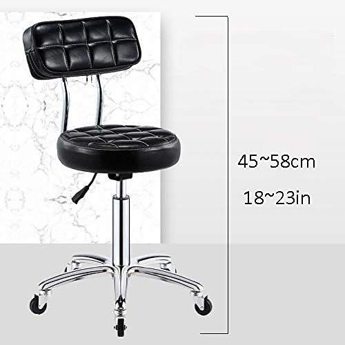 Стоматолошки столици со тркала ， столици на седло со црно синтетичко кожено седиште ， прилагодлива висина 45-58 см ， Поддржана тежина 160 кг ， столче за убавина со по
