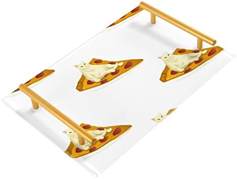 Делонан акрилна фиока за бања, правоаголна бела мачка пица смешни декоративни ленти со златни рачки за кујна храна дневна соба фустанци