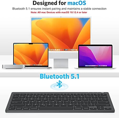 Emetok Bluetooth Тастатура За Mac [7-Бои Позадинско Осветлување, Алуминиумска База], Ултра Тенок Блутут На Полнење 5.1 Тастатура [Надградени