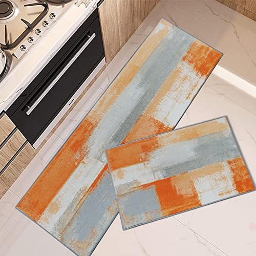 Artsocket кујнски килими и душеци што не се лизгаат сет од 2, портокалово сиво апстрактен килим за тркач, сликање сива гроздобер ретро