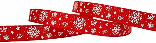 Божиќна лента Снегулка отпечатена 50 јарди Божиќ црвена 3/8 инчи Гросгрен лента