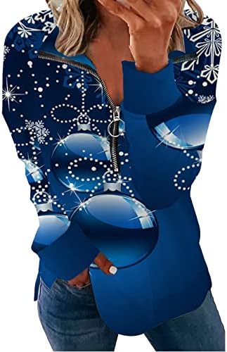 Кошули со долг ракав за жени четвртина патент за божиќни печати за џемпери за џемпери за породилно вежбање на женски врвови