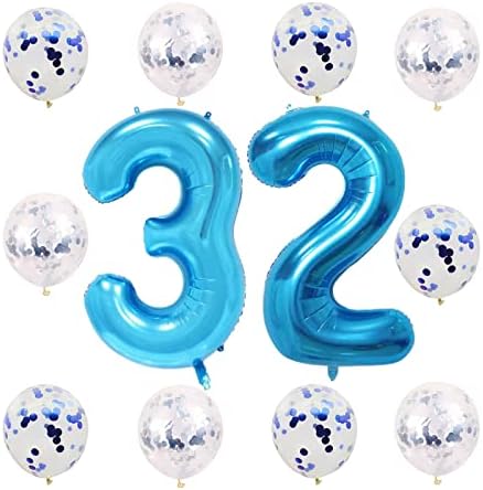 12 парчиња Сини Балони Комплет Број 32 Комплет За Балони Џин 32 Дигитални Фолии Балон Конфети Латекс Хелиум Балон Забава Фаворизира