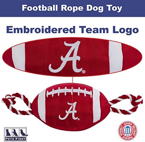 Миленичиња прва НЦАА Алабама Кримсон Плима Фудбал Играчка за кучиња, Тешки квалитетни најлонски материјали, силни влечни јажиња, Внатрешен