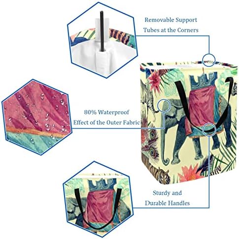 DJROW Перење Попречува Гроздобер Стил Акварел Шема Со Индиски Слон, Тигри Големи Склопувачки Перење Кошница