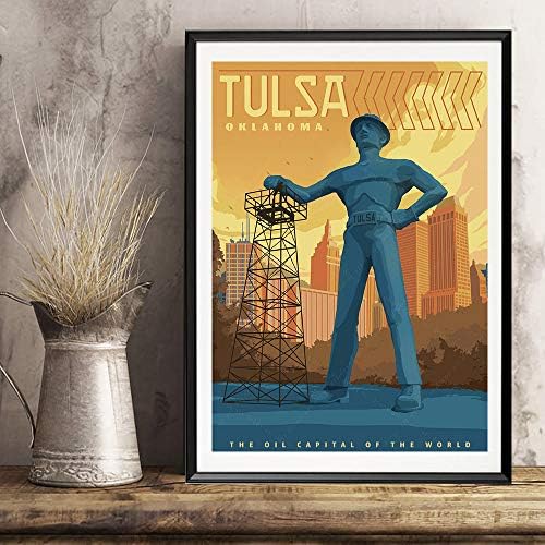 Xtvin USA Oklahoma Tulsa Oil Capital America Vintage Travel Most Постер Уметнички печати платно за сликање Дома за декорација подарок