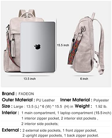 Чанта за ранец на лаптоп fadeon за жени мода пу -дами торба за рамо и торба за торбички со торбички со 2 отстранливи ленти