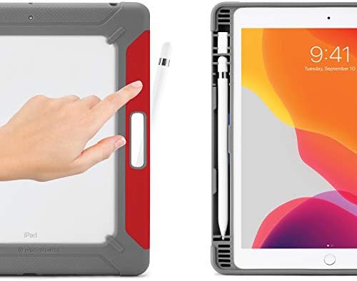 Пипето iPad 10.2 инчи случај 2019 7 -та генерација | Шокпроизводен TPU оригами покритие со држач за моливи на Apple | Црвено